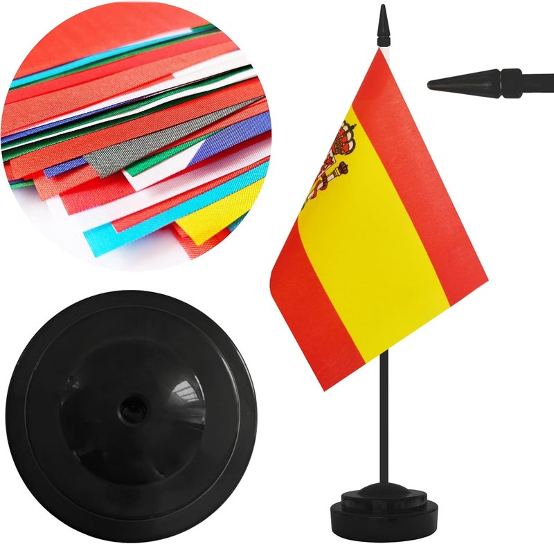 Yamiuo 2 Pack Spain Desk Flag Set, Spanish Desktop Small Miniature Table Office Flag with 12" Black Pole and Black Base, Offices, Classroom, Home, Festival Decoration (Spain) - Image 3